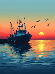 清晨码头的宁静海景