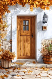 石头门旁的干花与壁灯