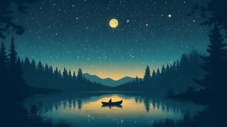 新月映照下的静谧湖面