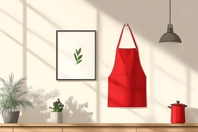 墙上挂着的简约布围裙与壁灯