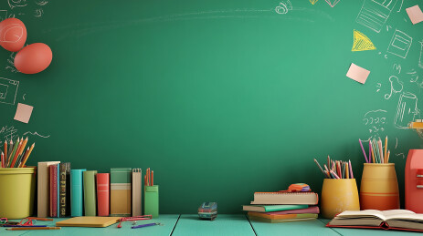 涂鸦黑板与散落书本插画背景