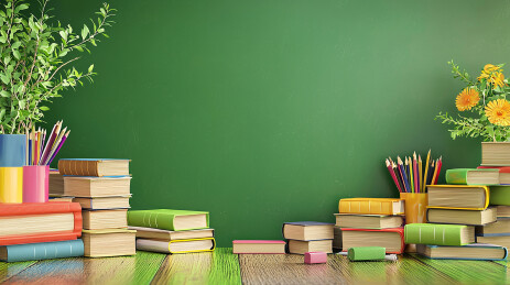 涂鸦黑板与散落书本插画背景