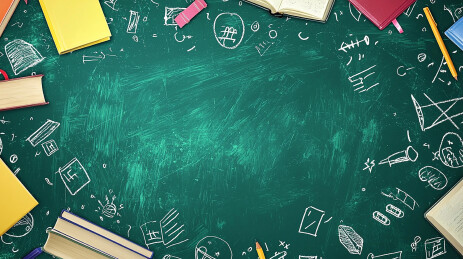 涂鸦黑板与散落书本插画背景