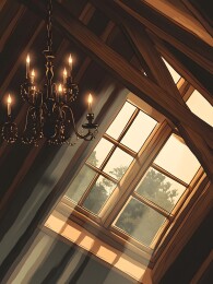 阁楼木梁下的复古吊灯