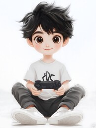 可爱卡通男孩玩游戏