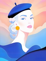 女性自信优雅侧面曲线插画