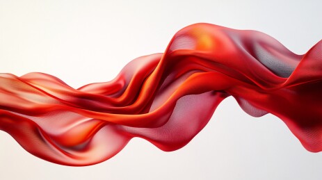白色背景上飘动的红绸