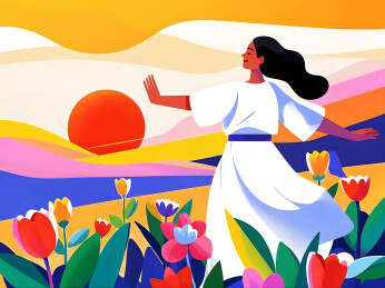 拥抱阳光充满自信的女性插画