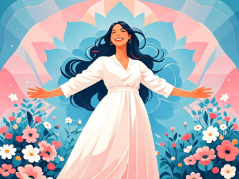 拥抱阳光充满自信的女性插画