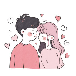 浪漫情人节亲吻的情侣甜蜜爱情粉色简笔画