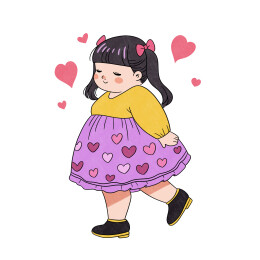 可爱胖女孩大码女生甜美爱心娇羞简笔画