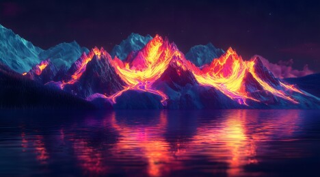 火焰山倒映湖面美景