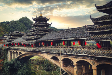 航拍广西柳州程阳八寨风雨桥