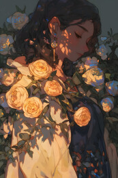 花与女生插图