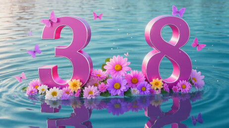 水面上的花花“3.8”妇女节女神节背景图