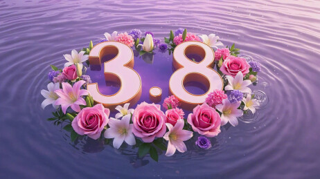 水面上的花花“3.8”妇女节女神节背景图