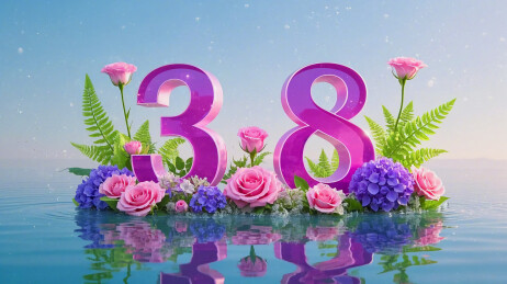 水面上的花花“3.8”妇女节女神节背景图