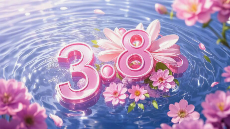 水面上的花花“3.8”妇女节女神节背景图
