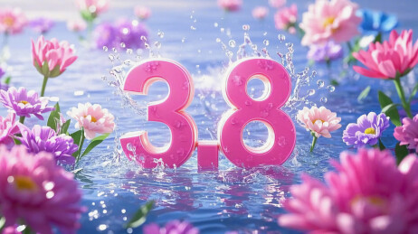 水面上的花花“3.8”妇女节女神节背景图