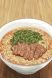 兰州拉面碗中的清澈牛肉汤与筋道面条