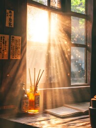 阳光下的复古筷子与旧食谱