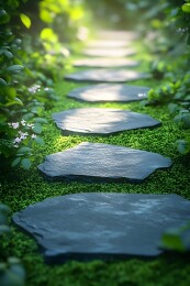 阳光洒在青苔覆盖的石板上