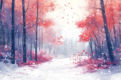 暴雪中的积雪压弯树木
