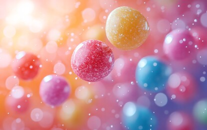 蓝色杯碟中洒落的糖果