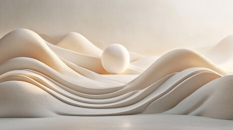 球体置于褶皱白布的画面