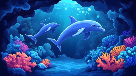 水族馆隧道中的游弋海豚