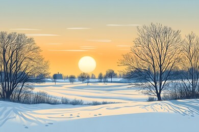 夕阳余晖下的雪地田野