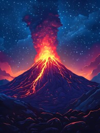 夜色中喷发的火山