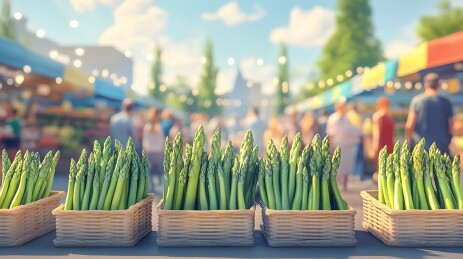 农贸市场上翠绿芦笋吸引顾客目光