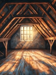 夕阳余晖中的旧阁楼