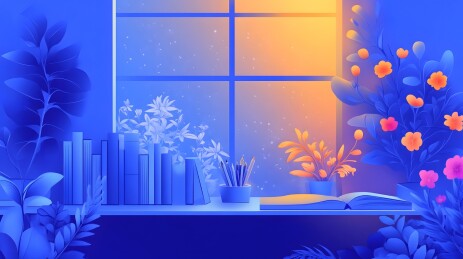 晨光中的书房与庭院