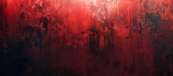 血红色背景，营造出恐怖和悬疑的感觉。