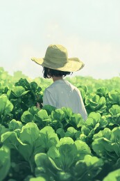 细雨滋润下绿油油的青菜