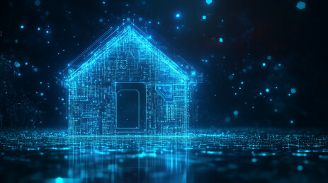 蓝色光效组成的智能家居房屋