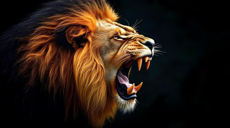 威猛狮子与黑色背景的细节