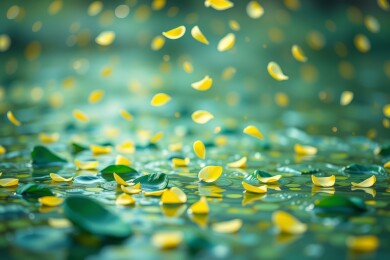 落英缤纷的静谧水面
金色花瓣雨的温柔诗意