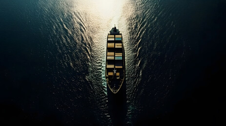 海面上装满集装箱的货轮正在航行