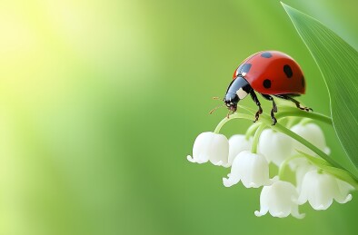 铃兰花上的瓢虫