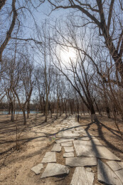 冬日暖阳下的北京奥林匹克公园步道