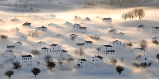 雾中白屋村庄