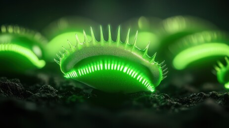 黑色背景下的捕蝇草