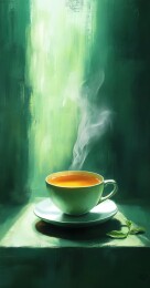 幽绿茶盏静谧时光