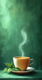 幽绿茶盏静谧时光