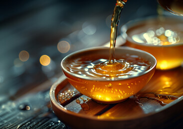 正在往茶杯里倒茶水