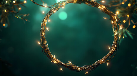 圆形灯串与深绿色背景