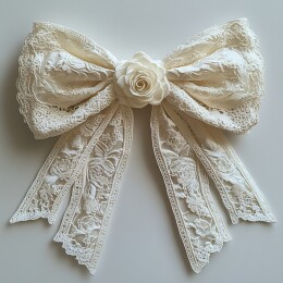 米白花朵刺绣的精致蝴蝶结